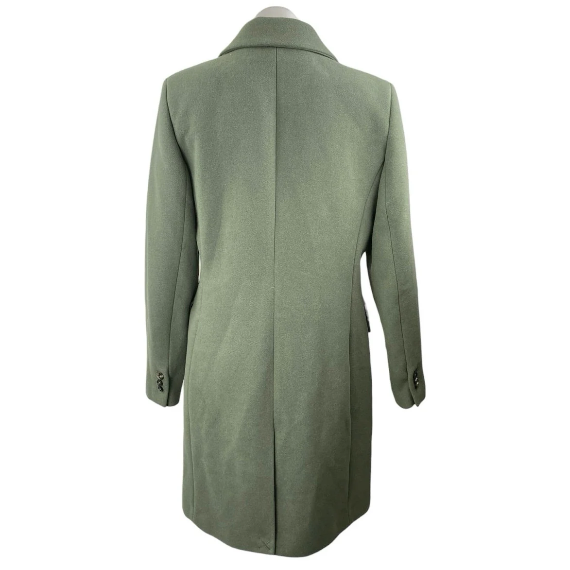 Mango MNG Army Green Wool Blend Long Sleeve Double Breasted Trench Coat Jacket L - Image 2