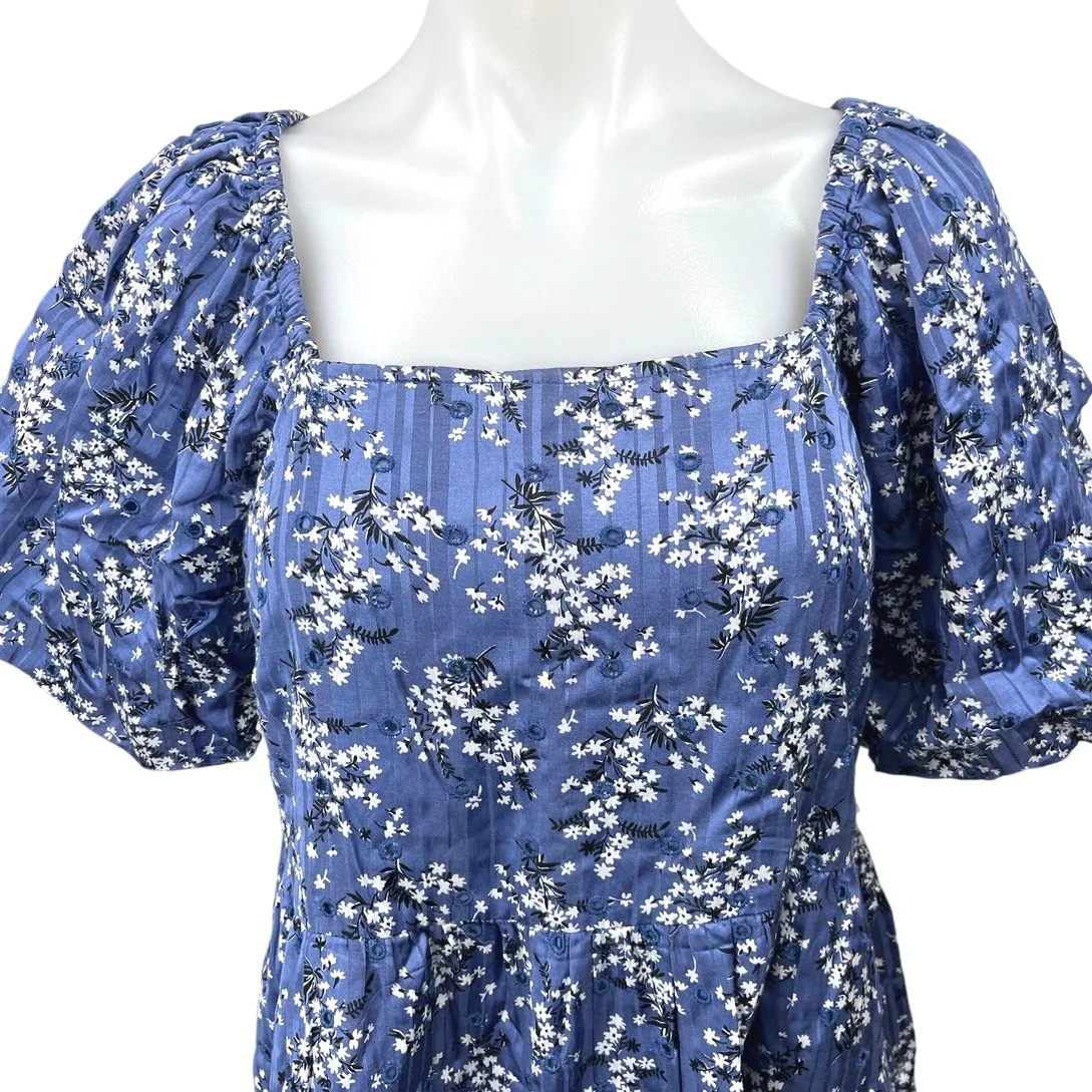 Mango MNG Blue Floral Square Neck Short Puff Sleeve Smocked Mini Shift Dress 6 - Image 3