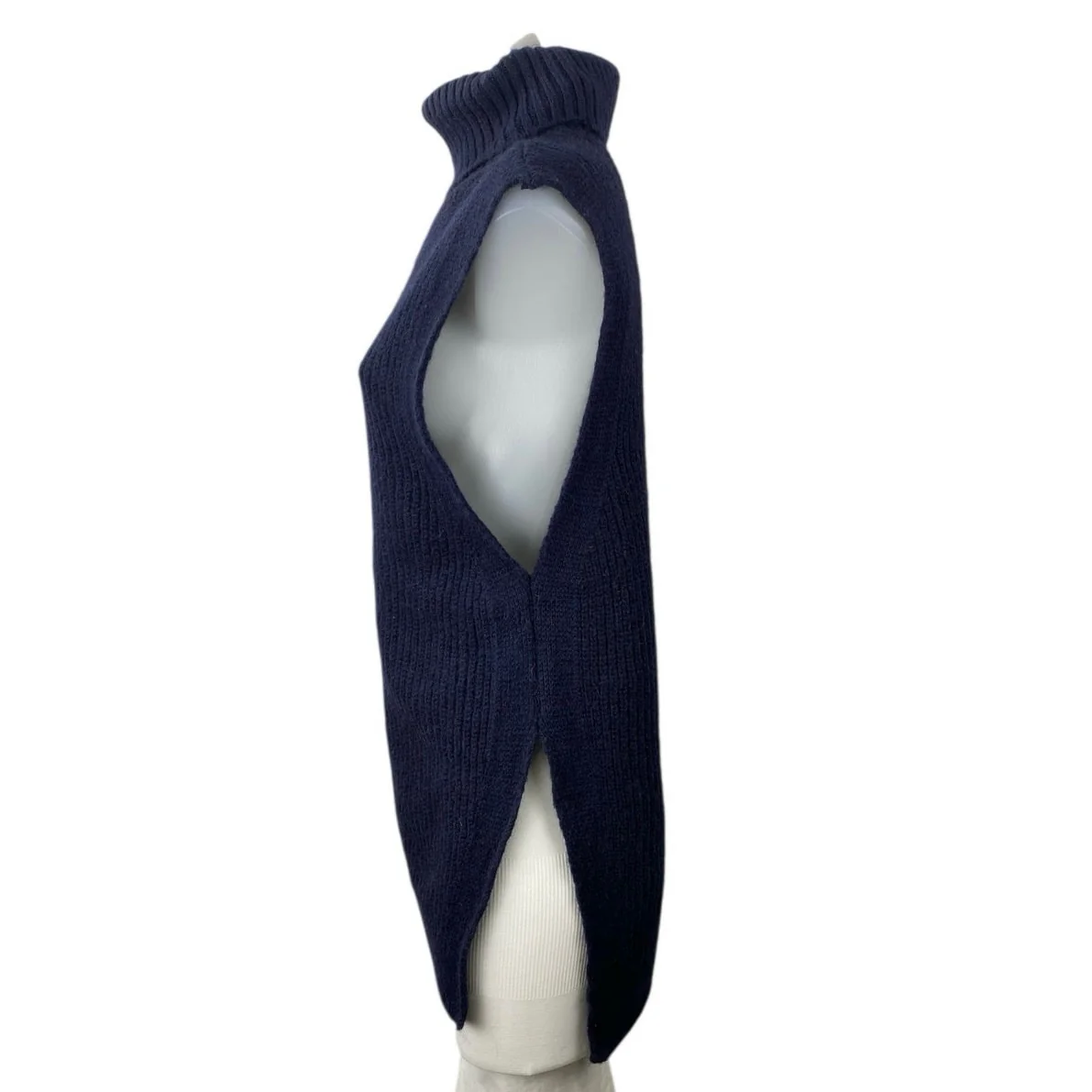 Mango MNG Blue Wool Alpaca Sleeveless Turtleneck Rib Knit Sweater Vest Top Sz S - Image 2