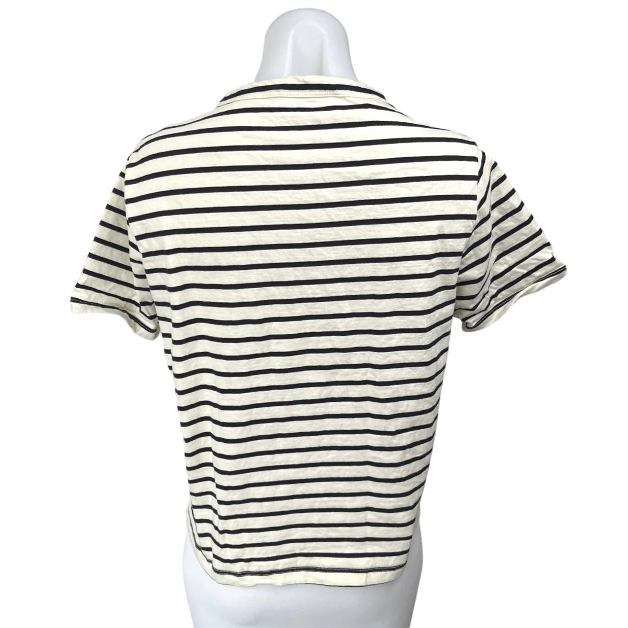 Mango MNG White Black Striped Round Neck Short Sleeve Pullover Tee Shirt Top L - Image 2
