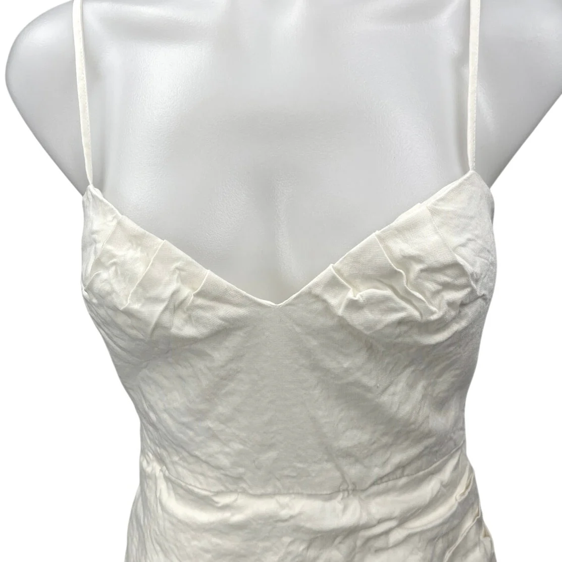 Mango MNG White Linen Sleeveless Cami Camisole Ruched Mini Pencil Dress Size 2 - Image 3