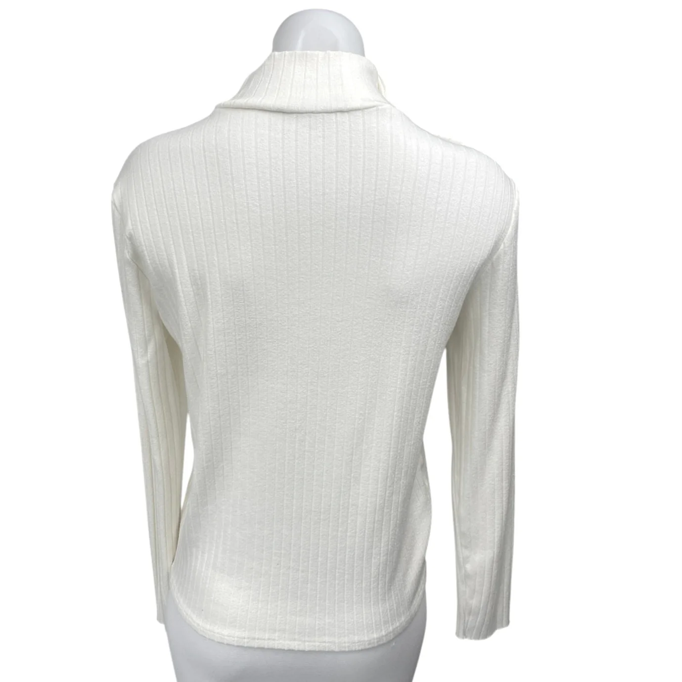 Mango MNG White Ribbed Knit Long Sleeve Button Turtleneck Sweater Top Size L - Image 2