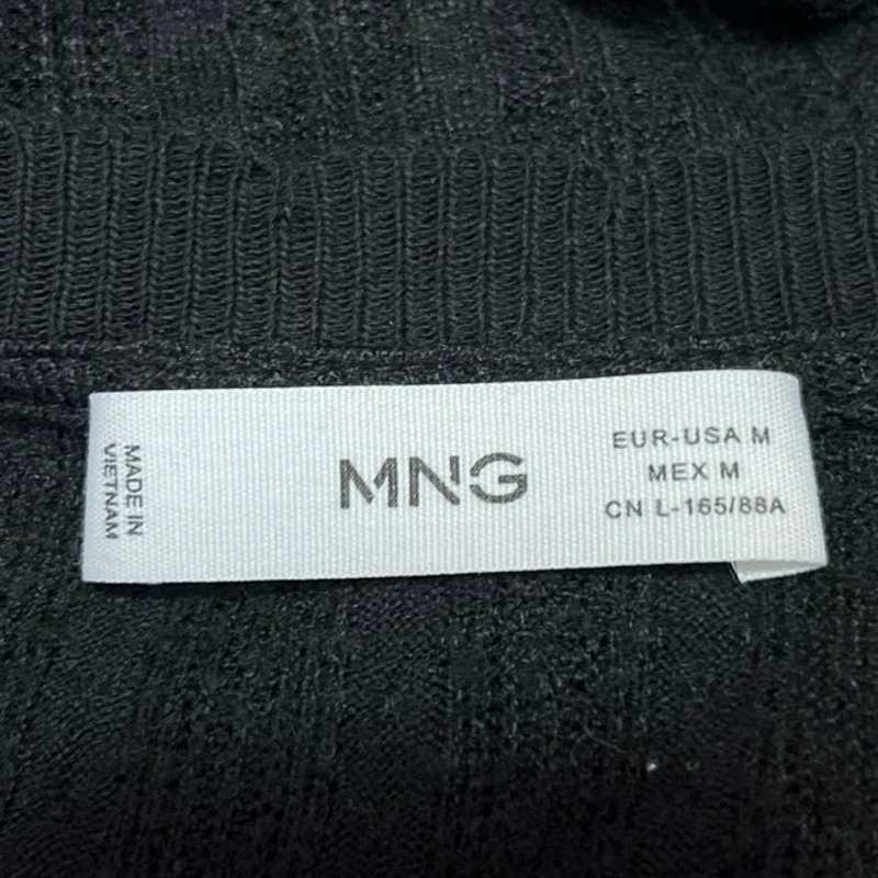 Mango MNG Women's Black Rib Knit Square Neck Long Sleeve Crop Sweater Top Size M - Image 3