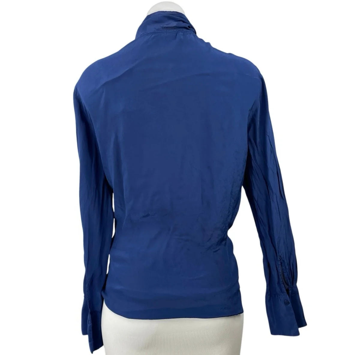 Mango MNG Women's Blue Satin Pussy Bow Tie Neck Long Sleeve Shirt Blouse Top 6 - Image 4