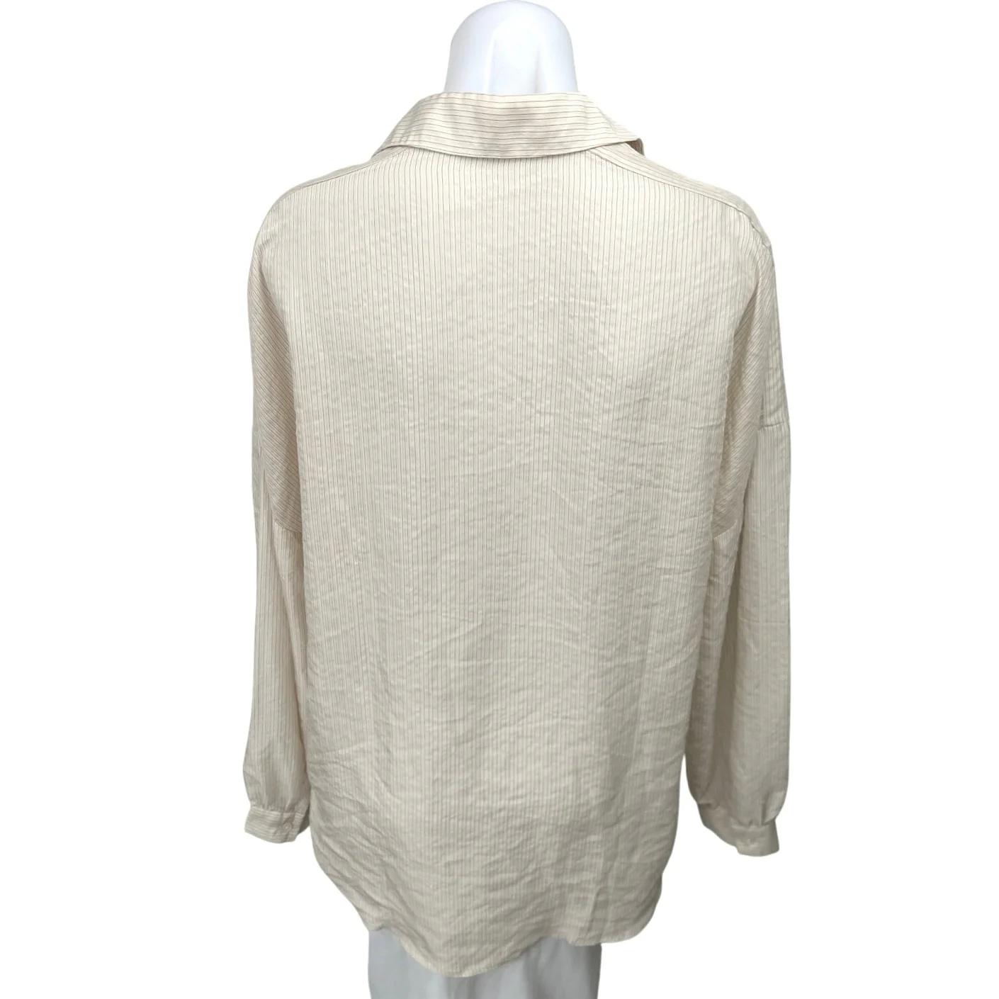 Mango MNG Women's Cream White Pinstripe Long Sleeve Button Up Shirt Blouse Top 4 - Image 2