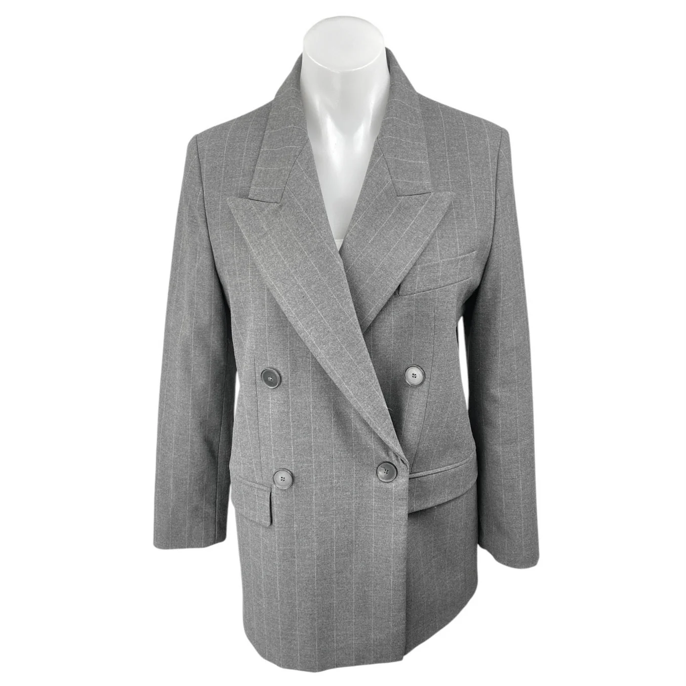 Mango MNG Women's Gray Long Sleeve Striped Double Breasted Blazer Suit Jacket S