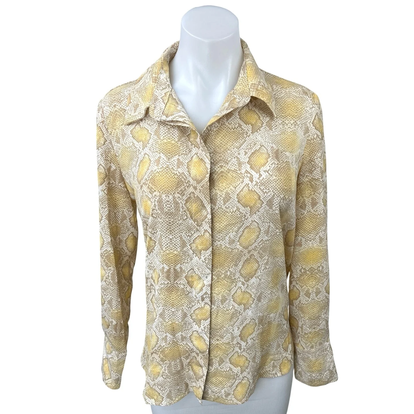 Mango MNG Yellow Multicolor Snakeskin Snake Print Button Down Shirt Blouse Top 4