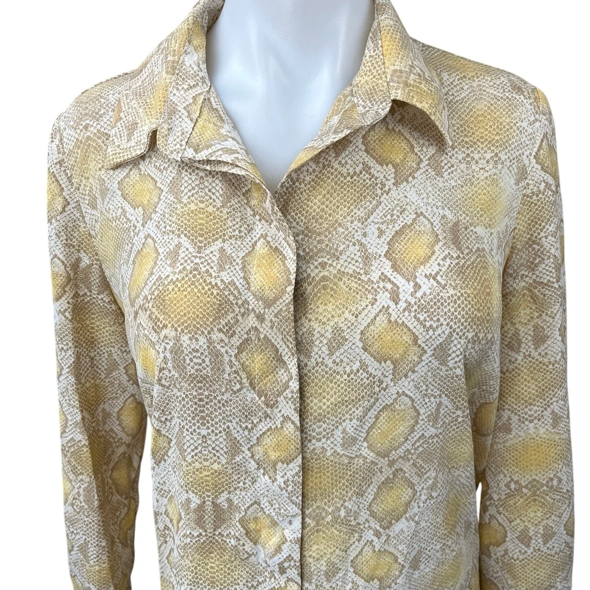 Mango MNG Yellow Multicolor Snakeskin Snake Print Button Down Shirt Blouse Top 4 - Image 3