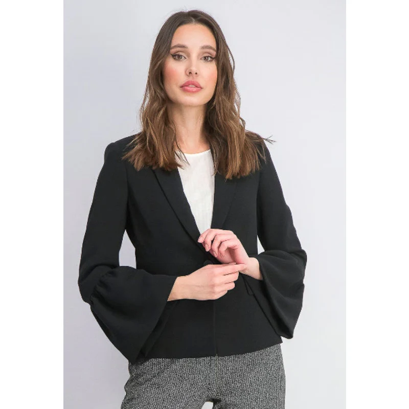 Mango Suit Women's Black Flared Long Sleeve Notch Lapel Blazer Coat Jacket Sz M - Image 3