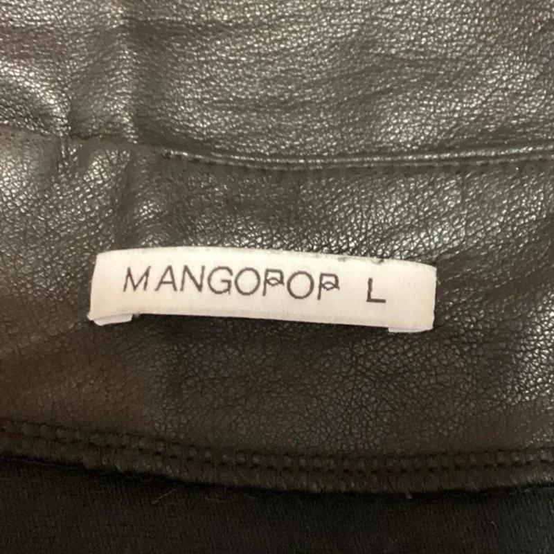 MangoPop Black Faux Leather Pencil Straight Cut Front Slit Slim Fit Mini Skirt L - Image 4
