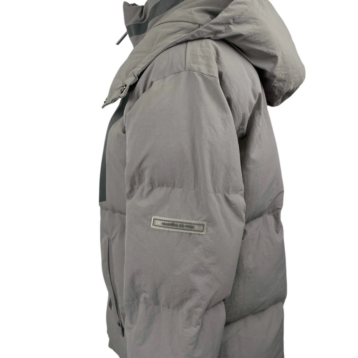 Manier De Voir Women's Gray Tan Full Zip Hoodie Hooded Puffer Coat Jacket Size L - Image 4