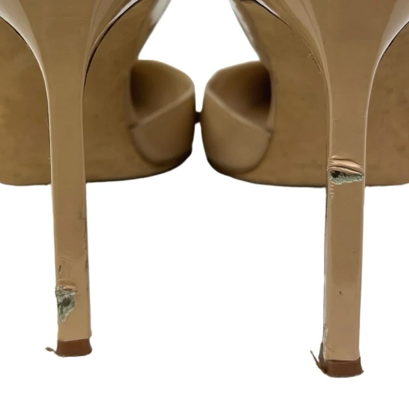 Manolo Blahnik Beige Pointed Toe Patent Leather Slip On D'Orsay Pump Heels Sz 8 - Image 5