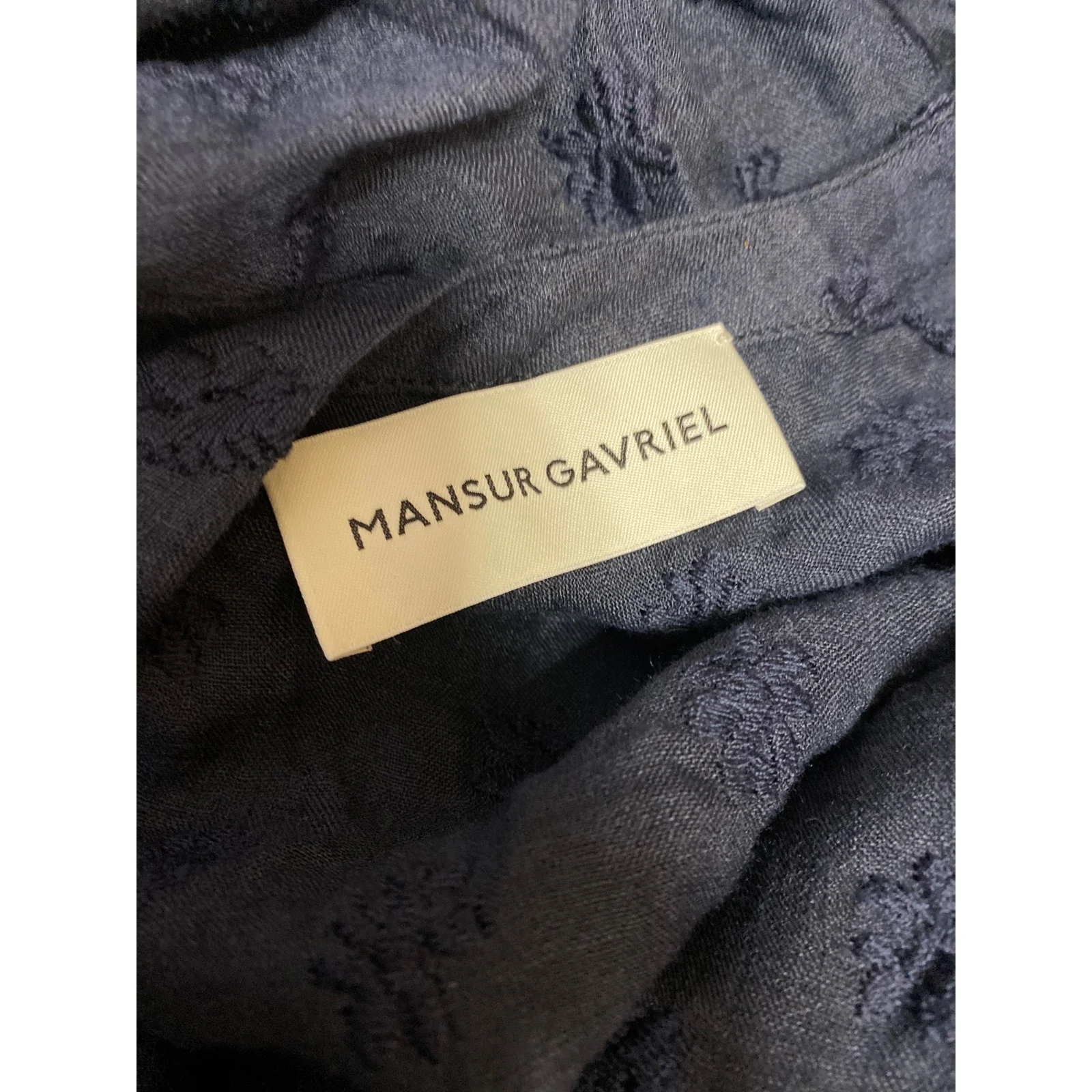 Mansur Gavriel Navy Blue Linen Floral Embroidered Long Sleeve Mini Shift Dress 8 - Image 3