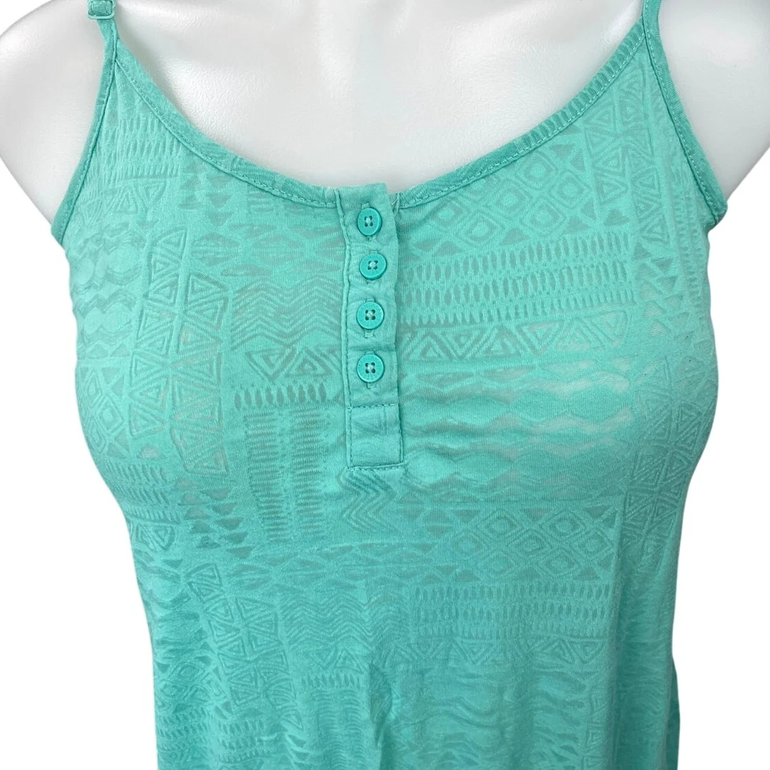 Mantaray Women's Blue Sleeveless Scoop Henley Geometric Ruffle Tank Top Size 8 - Image 3