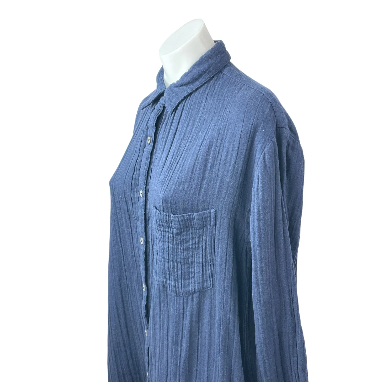 Mara Hoffman Navy Blue Long Sleeve Button Down Pocket Tie Midi Shirt Dress XXS - Image 3