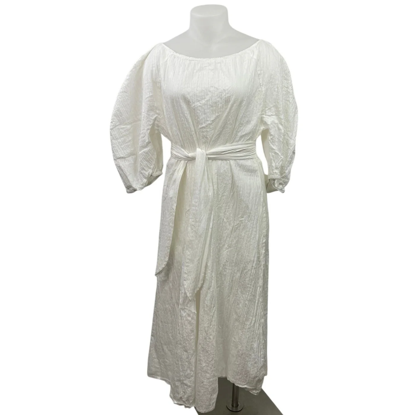 Mara Hoffman Women's White Puff Long Sleeve Belted Maxi Flared A-Line Dress XL