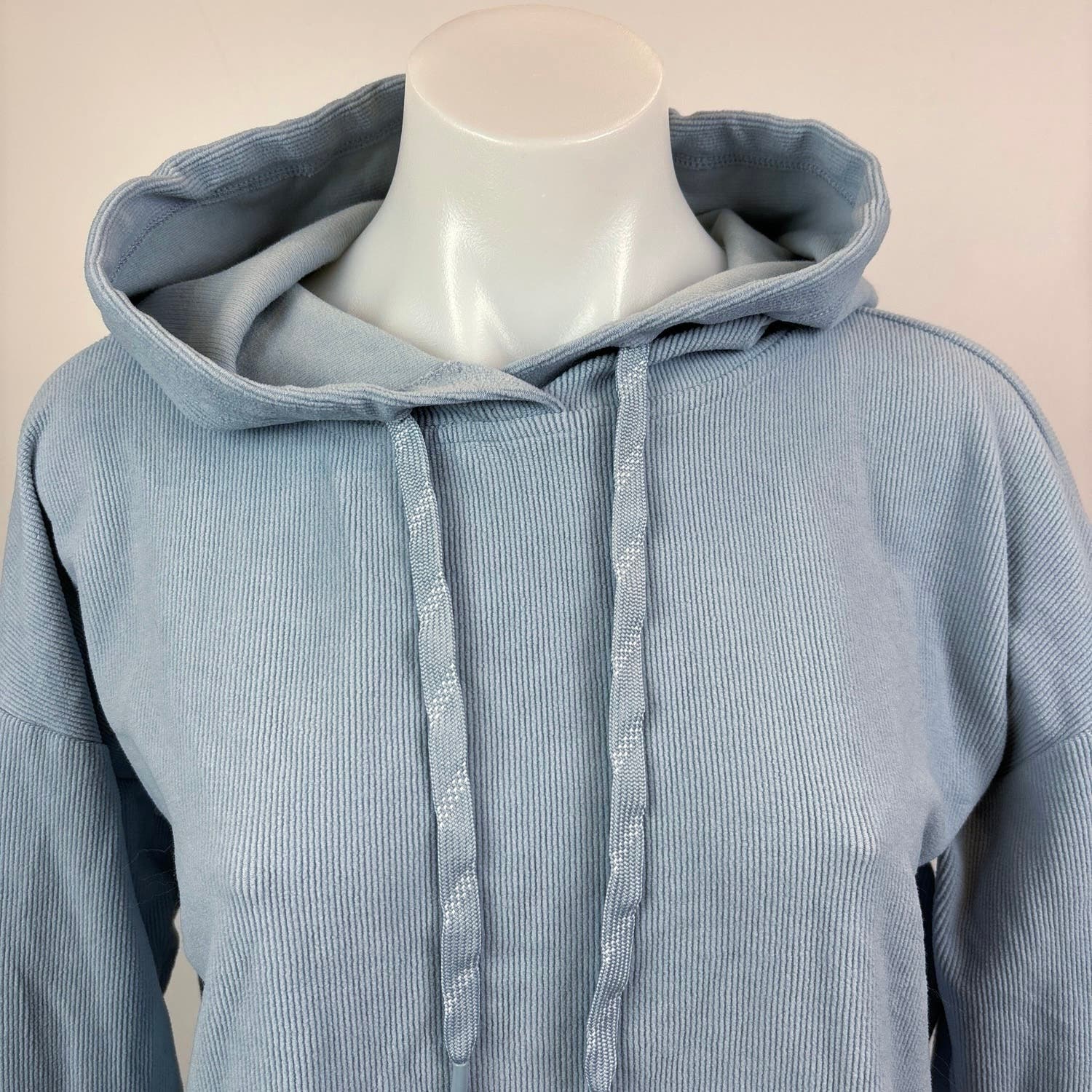 Marc New York Womens Blue Ribbed Knit Kangaroo Pocket Cozy Long Sleeve Hoodie M - Image 3