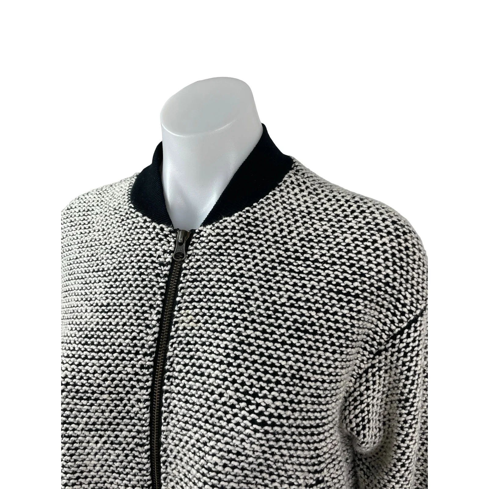 Marine Layer Birdseye Black White Full Zip Cropped Bomber Coat Jacket Size M - Image 3