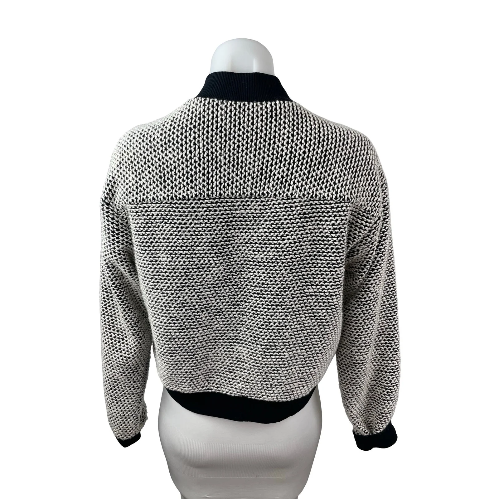 Marine Layer Birdseye Black White Full Zip Cropped Bomber Coat Jacket Size M - Image 4