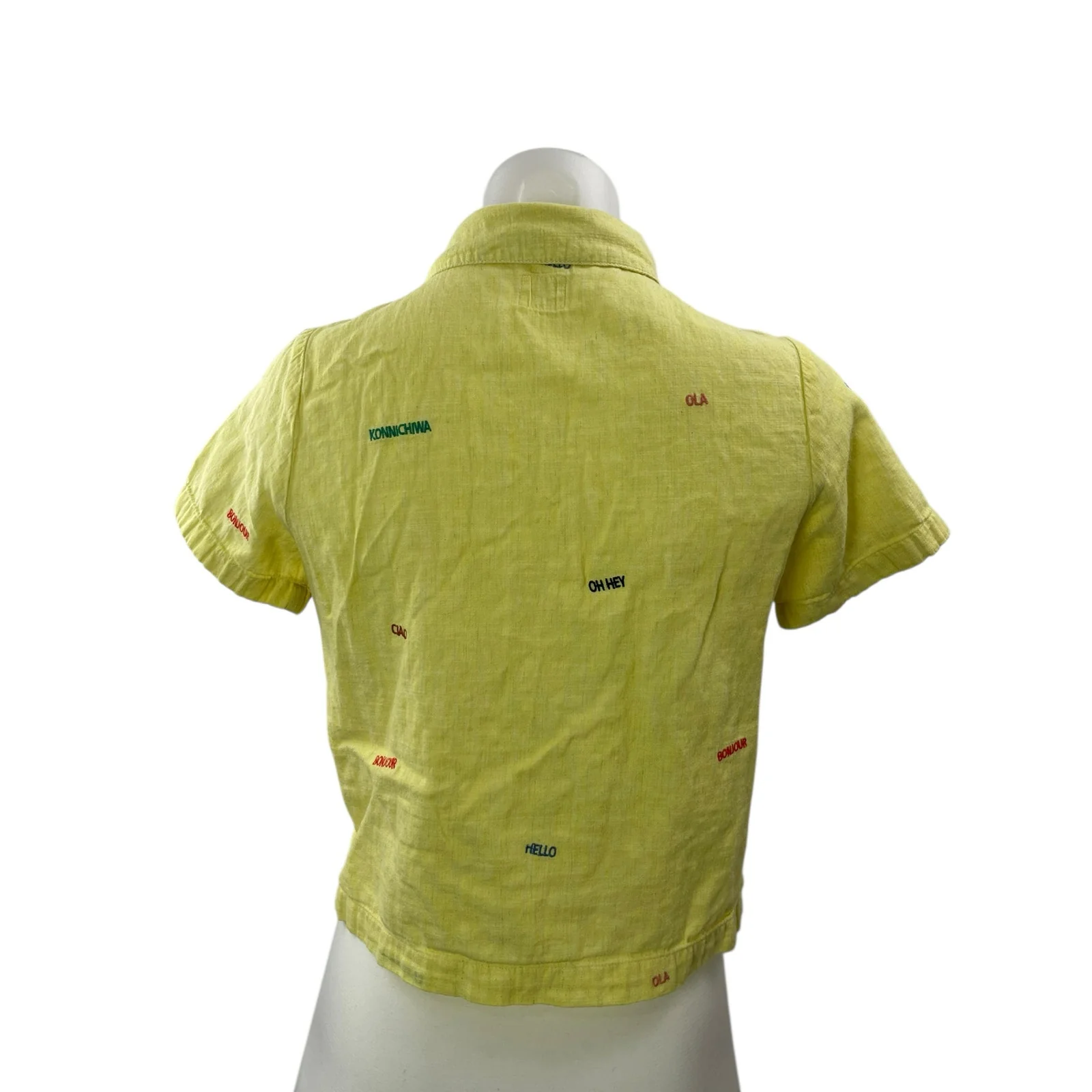 Marine Layer Green Embroidered Collar Short Sleeve Crop Button Down Shirt Top XS - Image 2