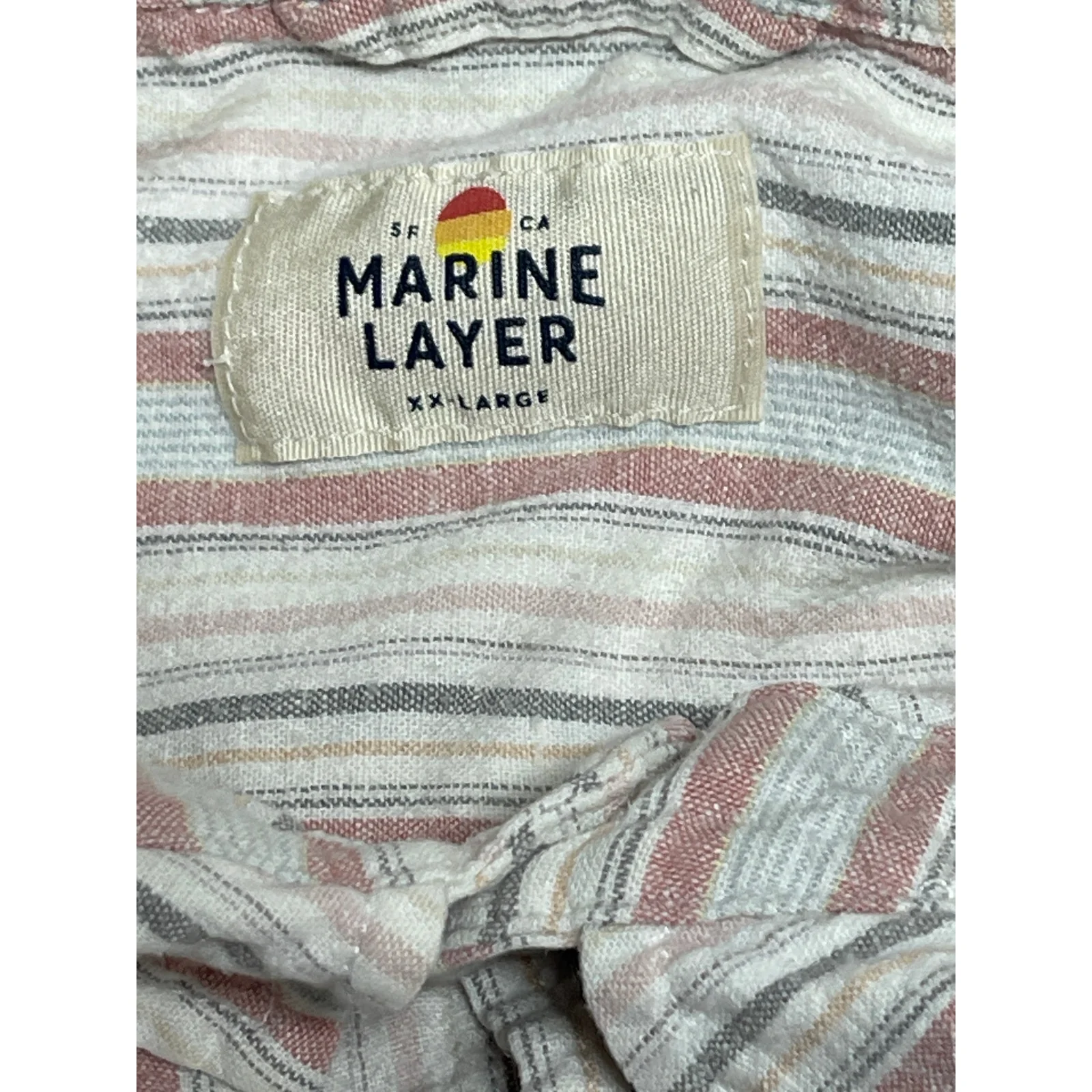 Marine Layer Men's White Pink Striped Short Sleeve Button Down Shirt Top Sz XXL - Image 3