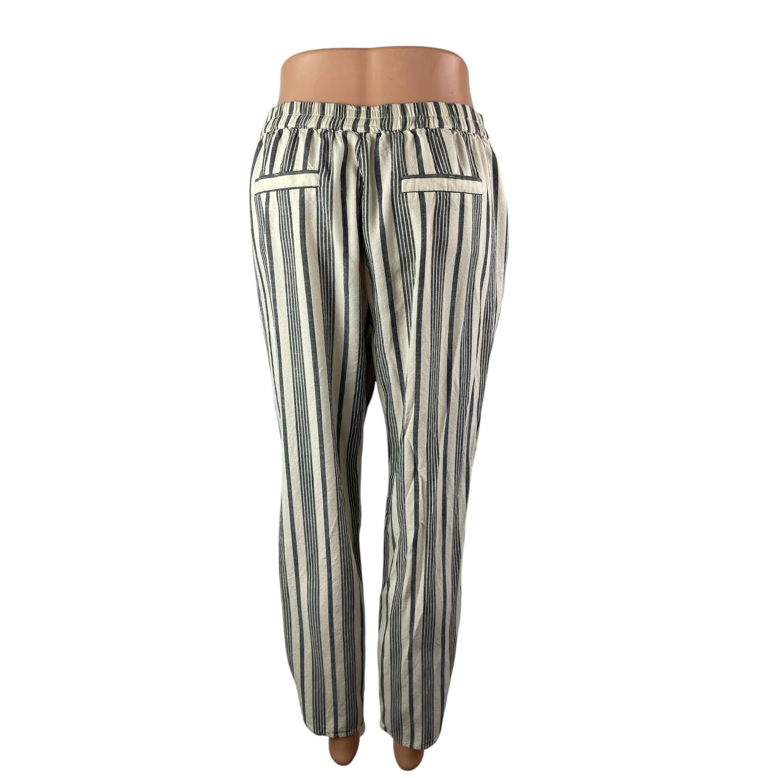 Marine Layer Women's Gray White Striped High Rise Straight Trousers Pants Size M - Image 4