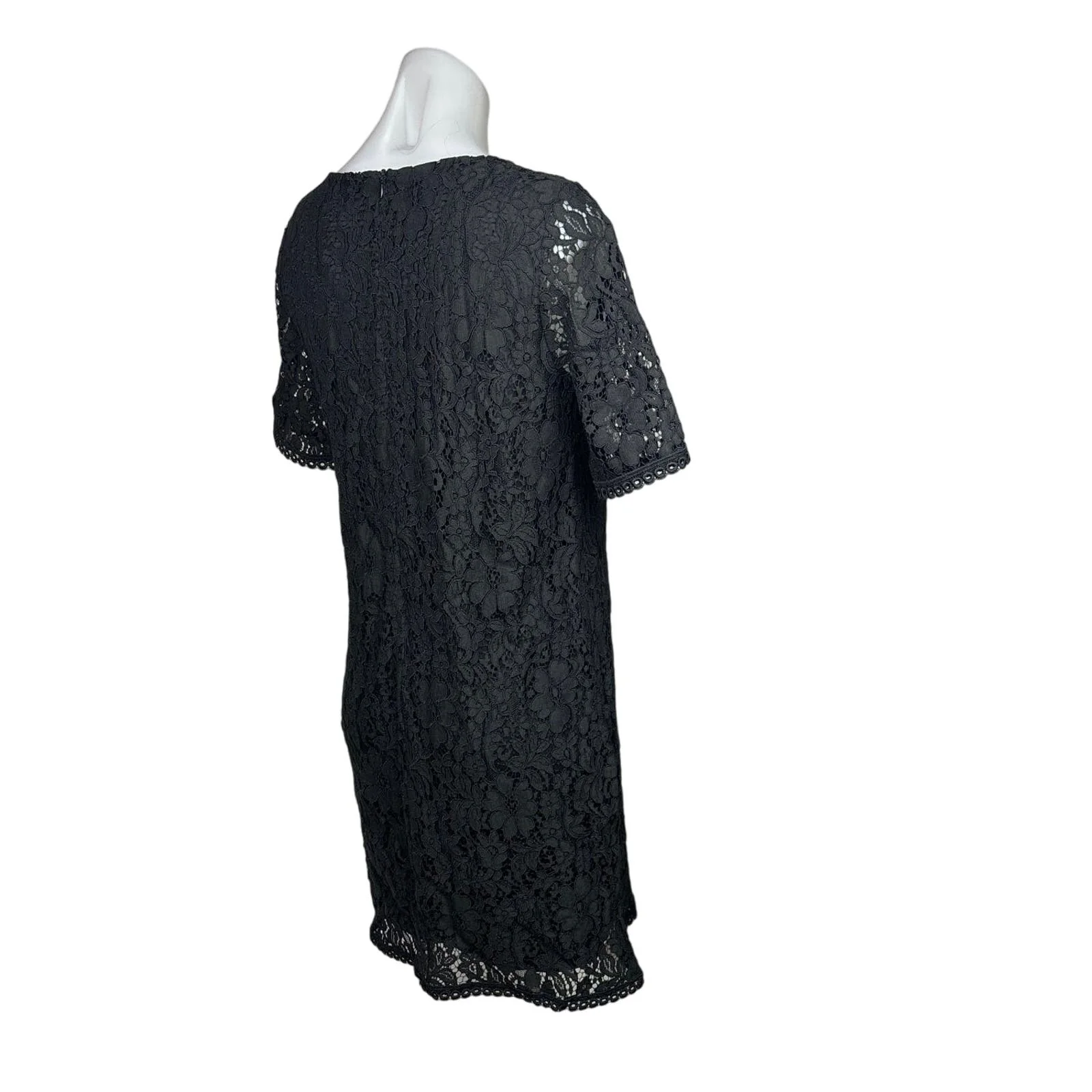Marisa & Marie Black Italian Floral Lace Short Sleeve Shift Mini Dress Size M - Image 3