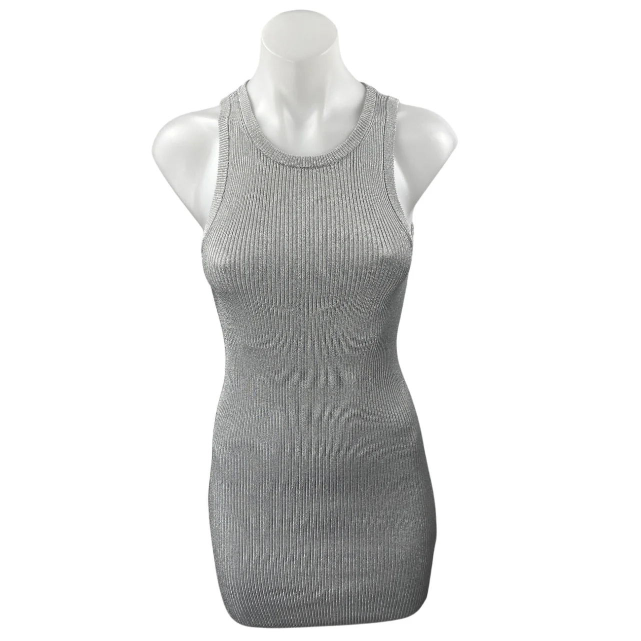 Marissa Webb Metallic Gray Sleeveless Sculpt Ribbed Knit Mini Bodycon Dress S
