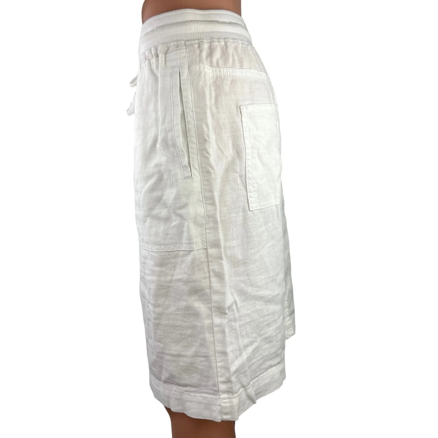 Mark’s & Spencer White Linen Blend Drawstring Waist Straight Pencil Skirt Sz 10 - Image 2