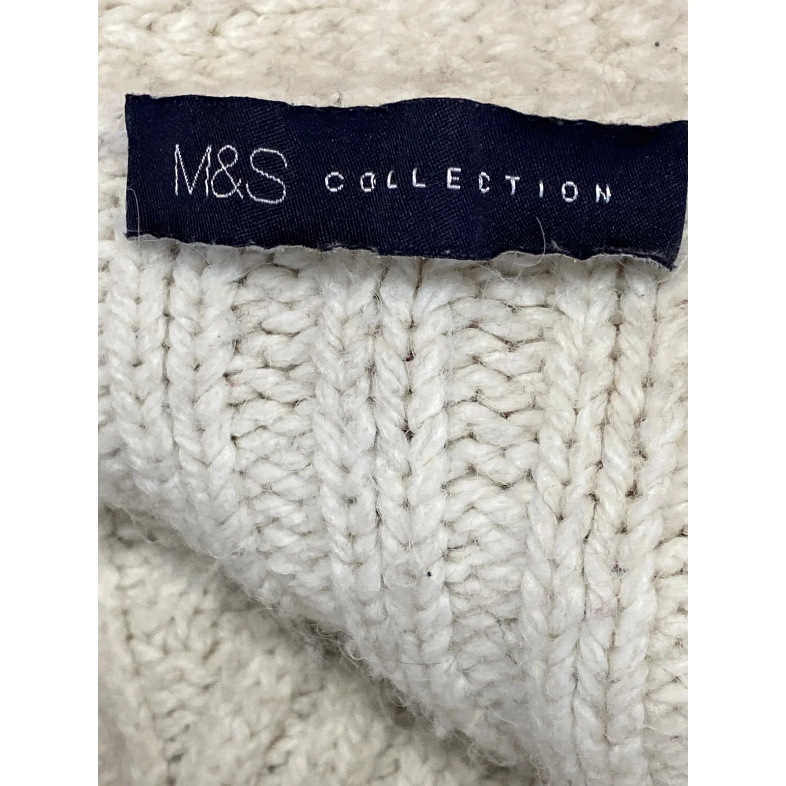 Mark & Spencer Cream Argyle Rib Knit V Neck Button Down Cardigan Sweater Top M - Image 3