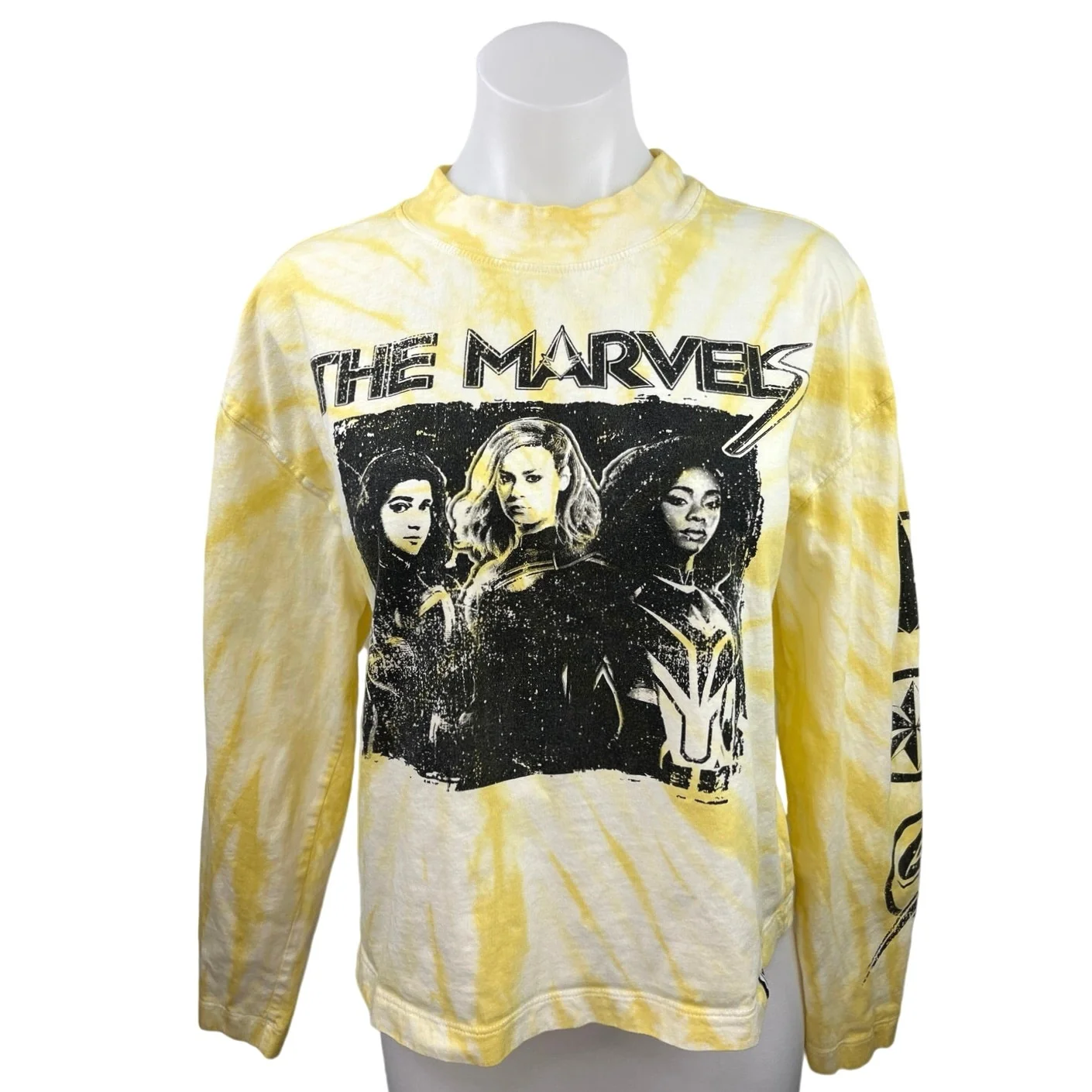 Marvel Yellow Black Tie Dye The Marvels Crew Neck Long Sleeve Top Size M