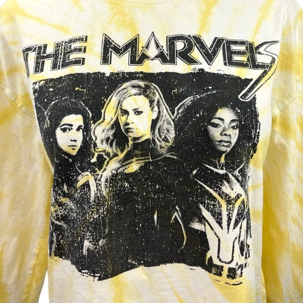Marvel Yellow Black Tie Dye The Marvels Crew Neck Long Sleeve Top Size M - Image 3