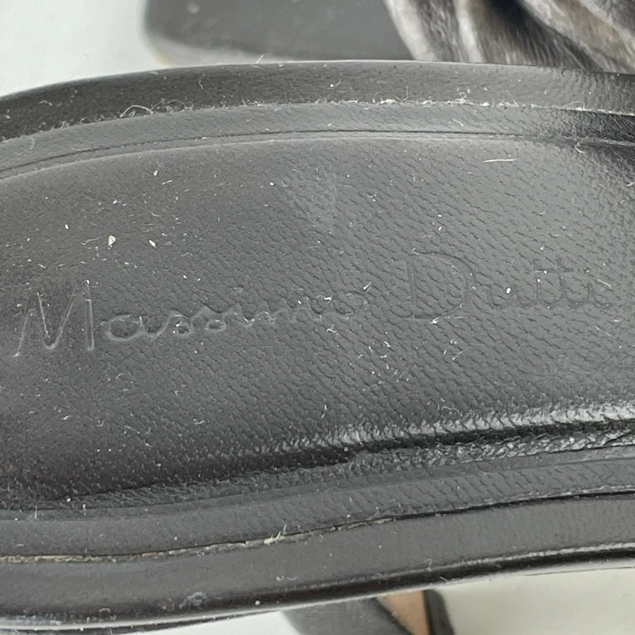 Massimo Dutti Black Ruched Leather Square Toe Flared Heels Mules Sandals Size 39 - Image 6