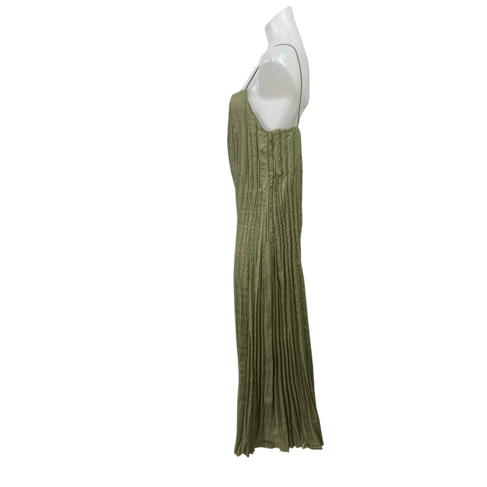 Massimo Dutti Green Linen Pleated Sleeveless Square Neck Cami Tank Maxi Dress S - Image 2