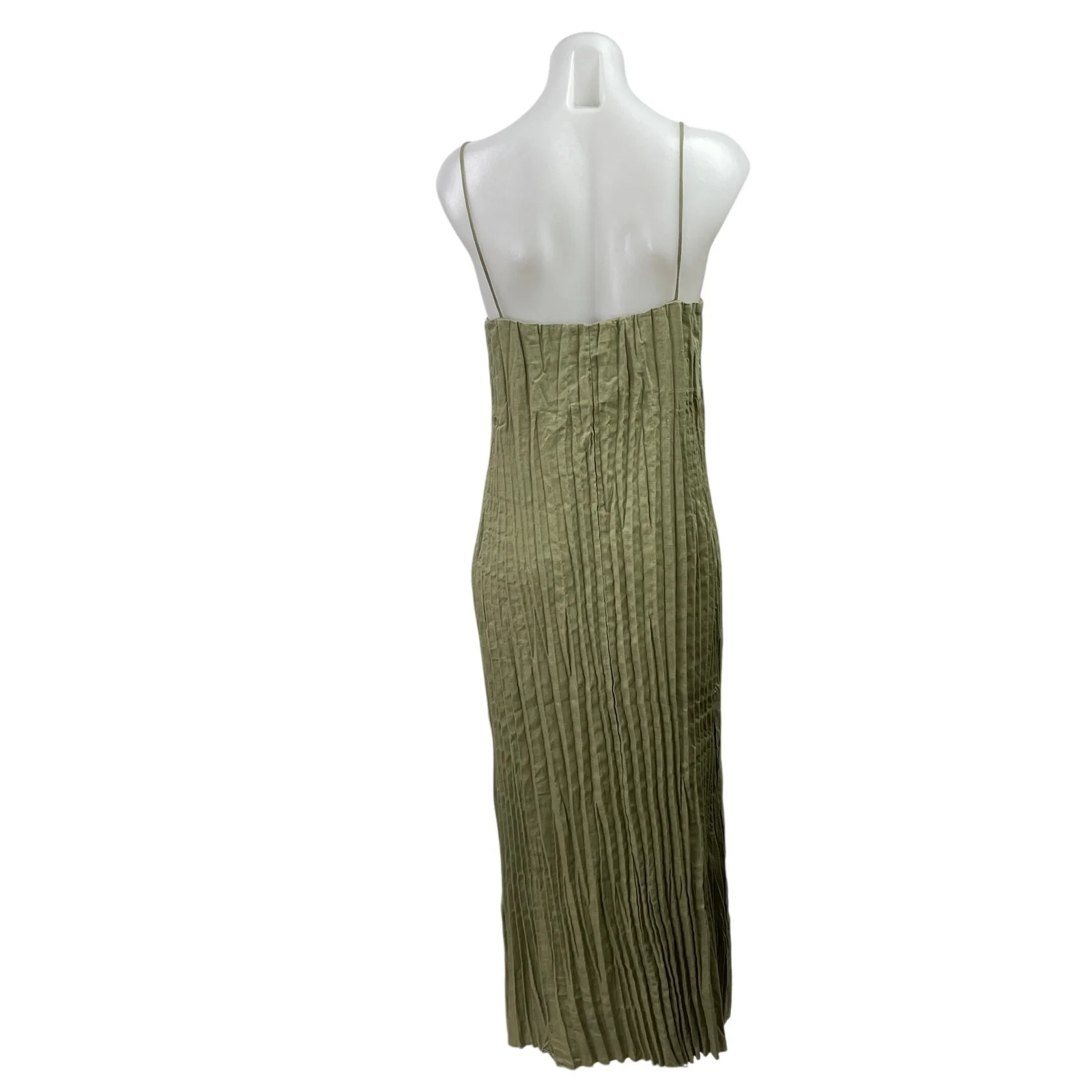 Massimo Dutti Green Linen Pleated Sleeveless Square Neck Cami Tank Maxi Dress S - Image 3