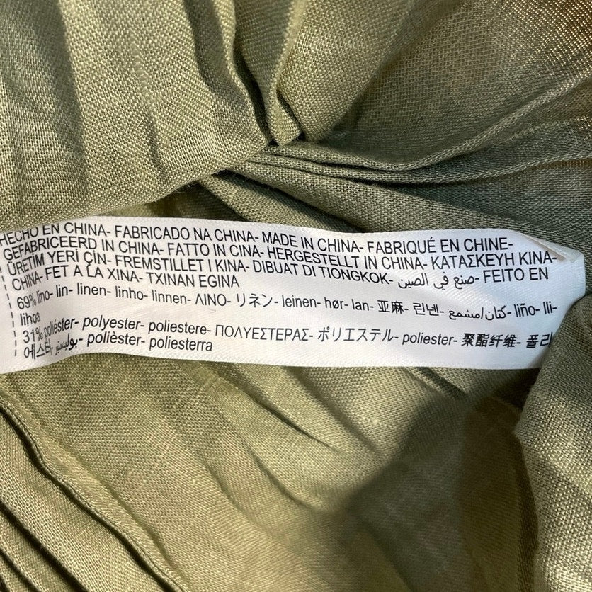 Massimo Dutti Green Linen Pleated Sleeveless Square Neck Cami Tank Maxi Dress S - Image 5