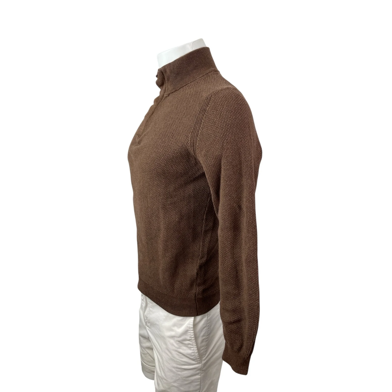 Massimo Dutti Men's Brown Cashmere 1/4 Zip Waffle Knit Long Sleeve Sweater Sz S - Image 3