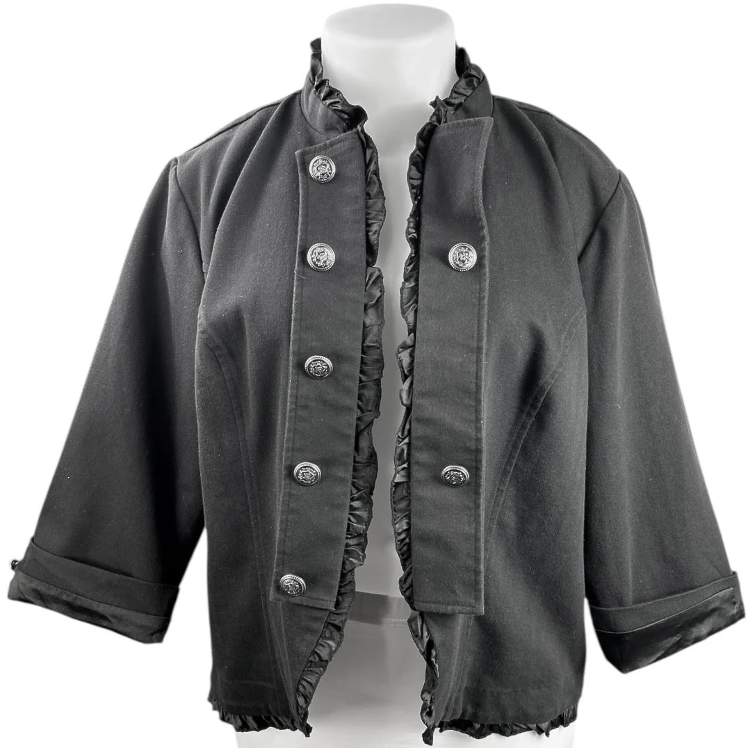 Maurices Women's Black Long Sleeve Ruffle Buttons Military Blazer Coat Jacket 3