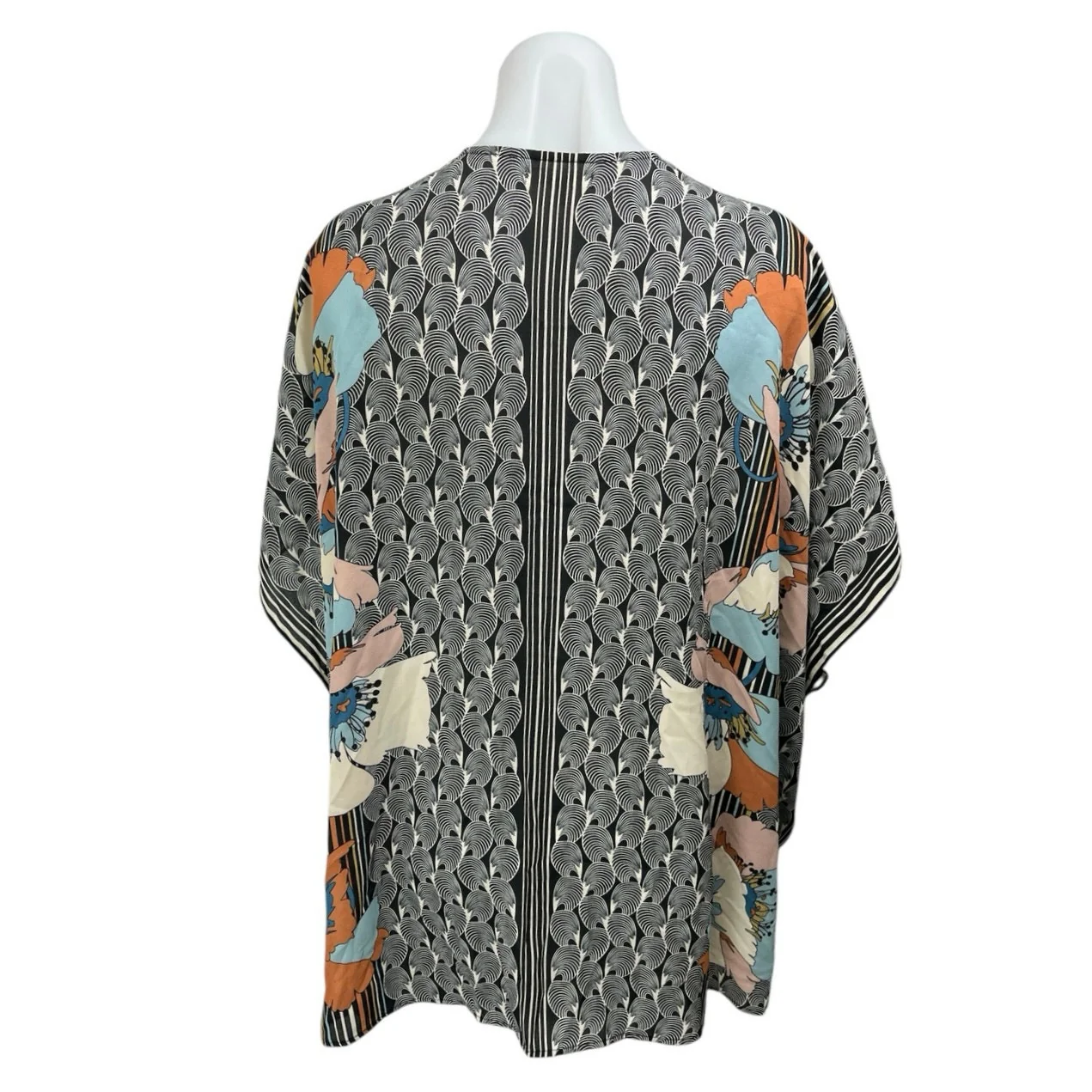 Max Studio Black Floral Striped Kimono Poncho Cardigan Duster Sweater Top Size S - Image 2
