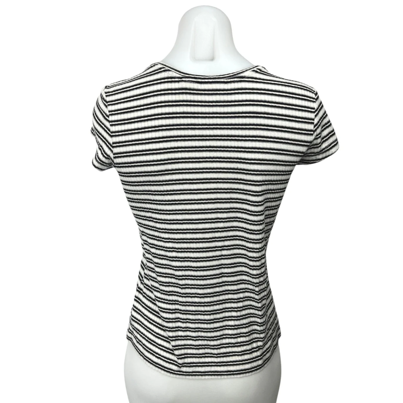 Max Studio Black White Knit Striped Short Sleeve Slim Fit Tee T-shirt Top Size M - Image 2