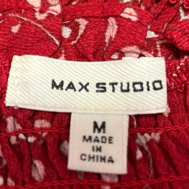 Max Studio Red Floral Ruffle Stretch 3/4 Sleeve Smocked Peplum Blouse Top Size M - Image 4