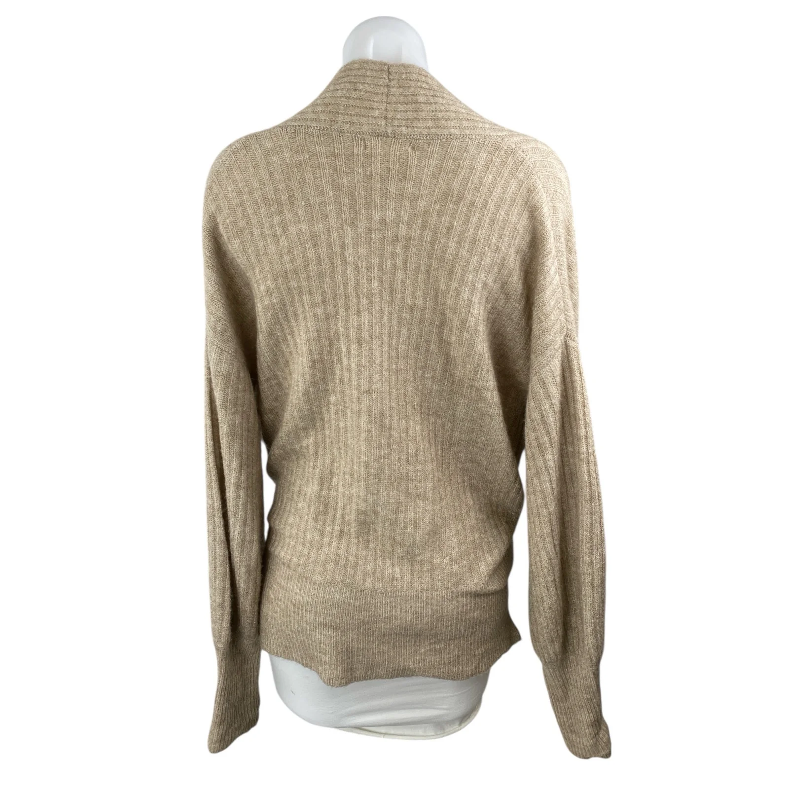 Max Studio Women's Beige Tan Rib Knit Long Sleeve Oversized Wrap Sweater Top M - Image 2