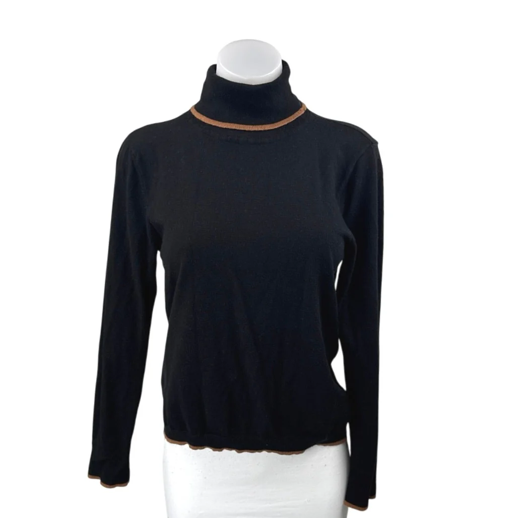 Max Studio Women's Black Tan Long Sleeve Turtleneck Knit Sweater Top Size L