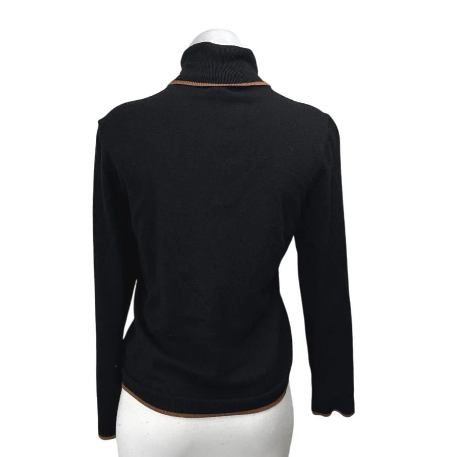 Max Studio Women's Black Tan Long Sleeve Turtleneck Knit Sweater Top Size L - Image 2
