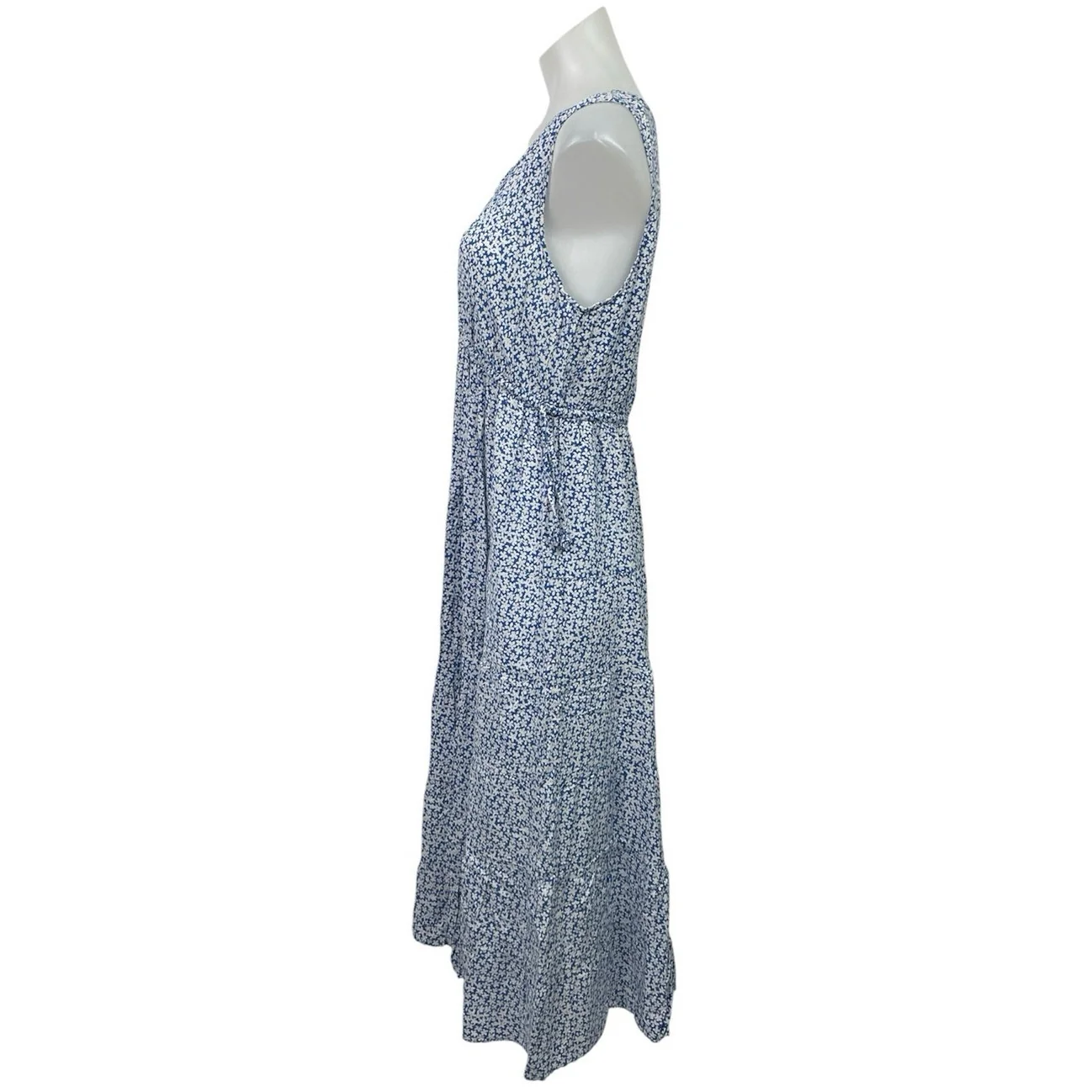 Max Studio Women's Blue Floral V Neck Sleeveless Maxi Tank Flare A-Line Dress L - Image 2