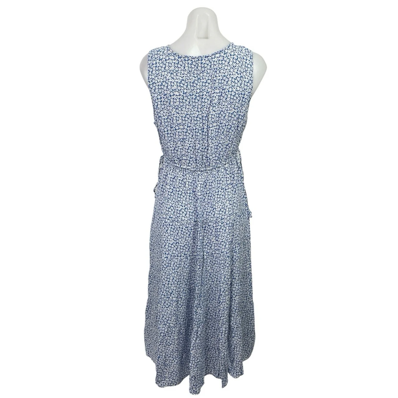 Max Studio Women's Blue Floral V Neck Sleeveless Maxi Tank Flare A-Line Dress L - Image 3