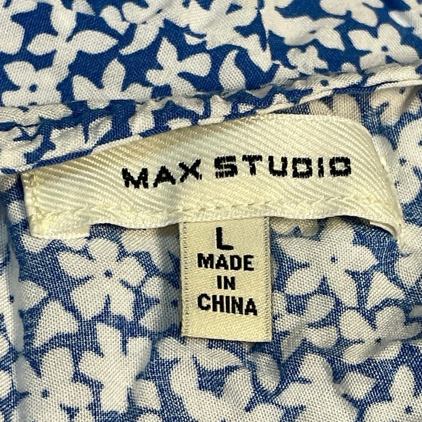 Max Studio Women's Blue Floral V Neck Sleeveless Maxi Tank Flare A-Line Dress L - Image 4