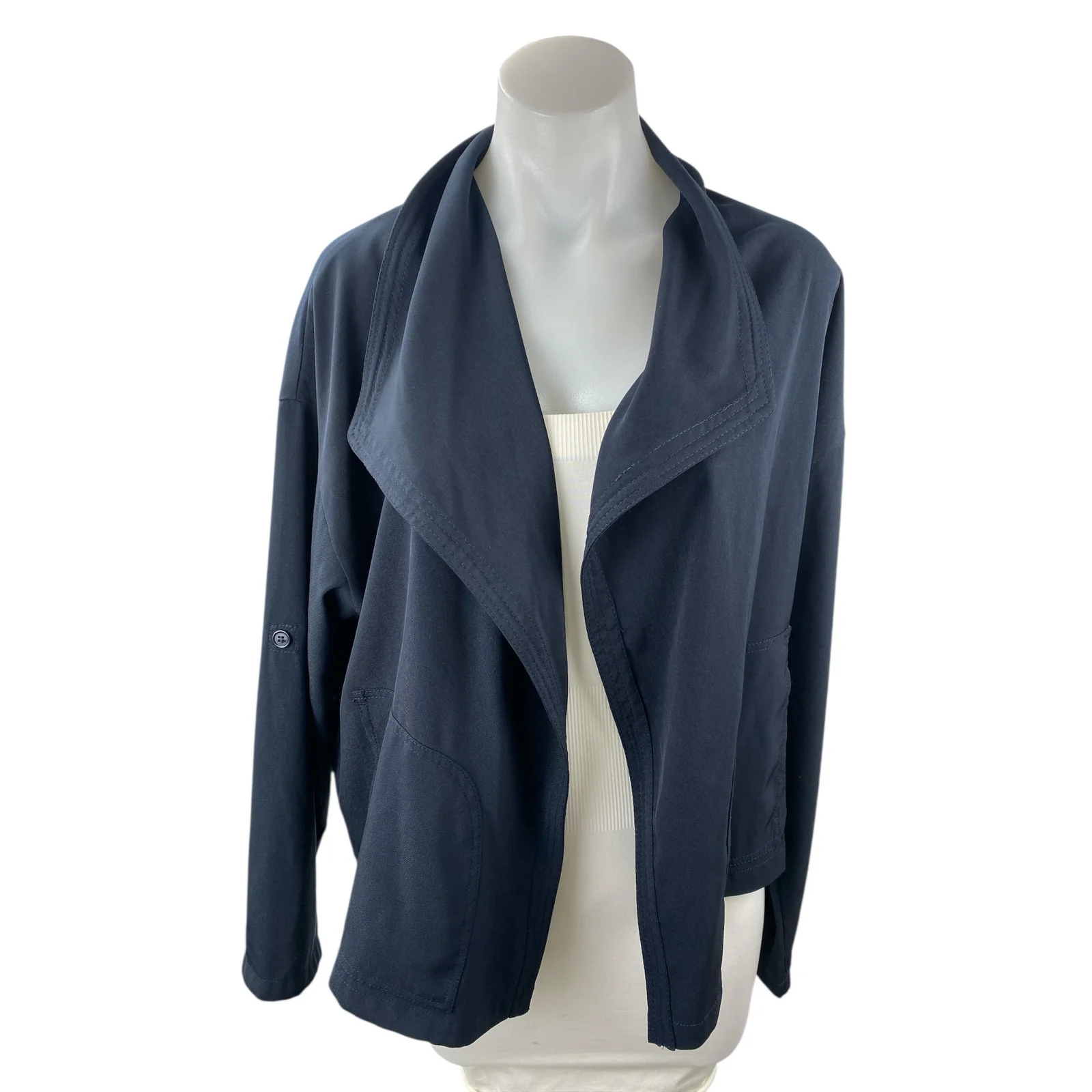 Max Studio Women's Navy Blue Long Sleeve Cardigan Open Blazer Jacket Size XL