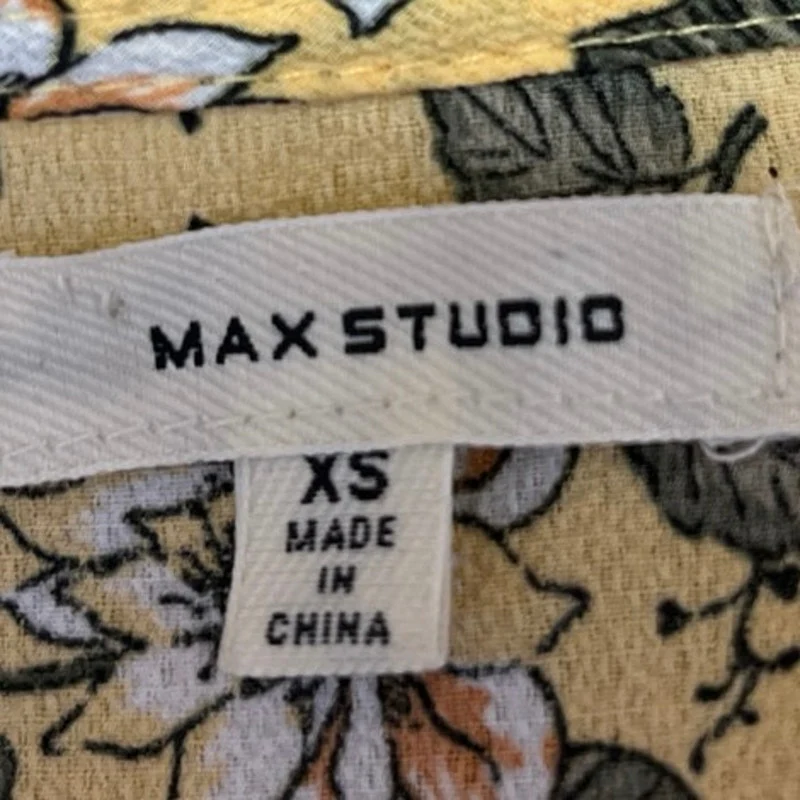 Max Studio Yellow Floral Ruffle Flutter Short Sleeve Hi-Low Midi Wrap Dress XS - Image 4