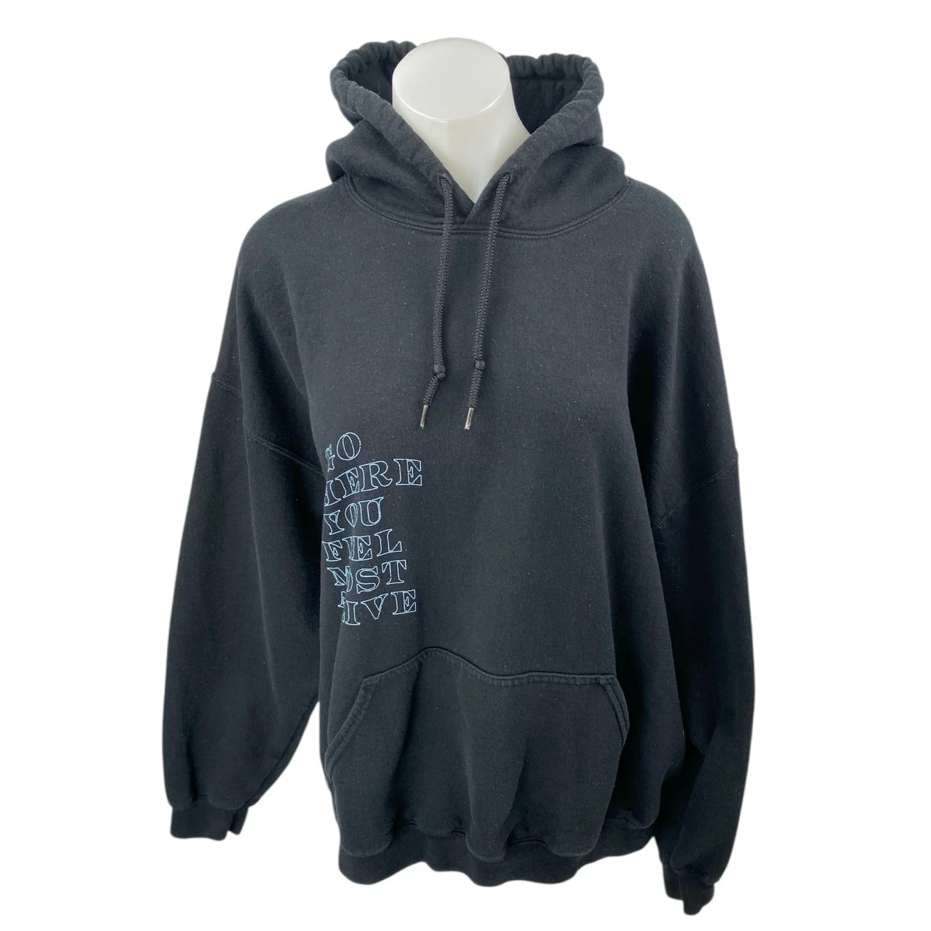 Mayfair Women's Black Long Sleeve Graphic Hooded Hoodie Sweatshirt Top One Size